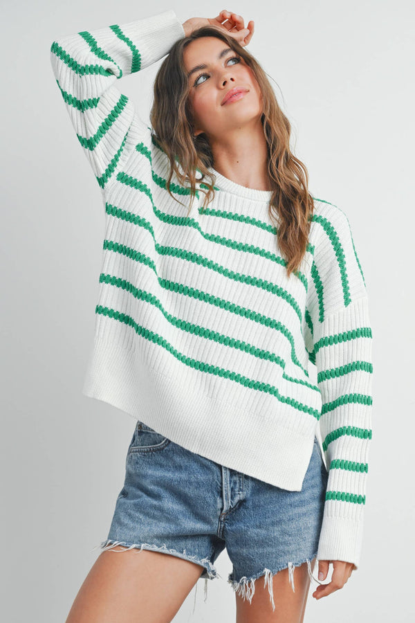 Women's Sweaters - BOAT NECK STRIPED KNIT SWEATER -  - Cultured Cloths Apparel