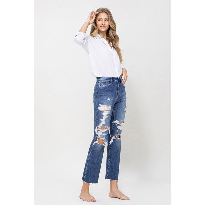 Denim - DISTRESSED HIGH RISE ANKLE RELAXED STRAIGHT -  - Cultured Cloths Apparel