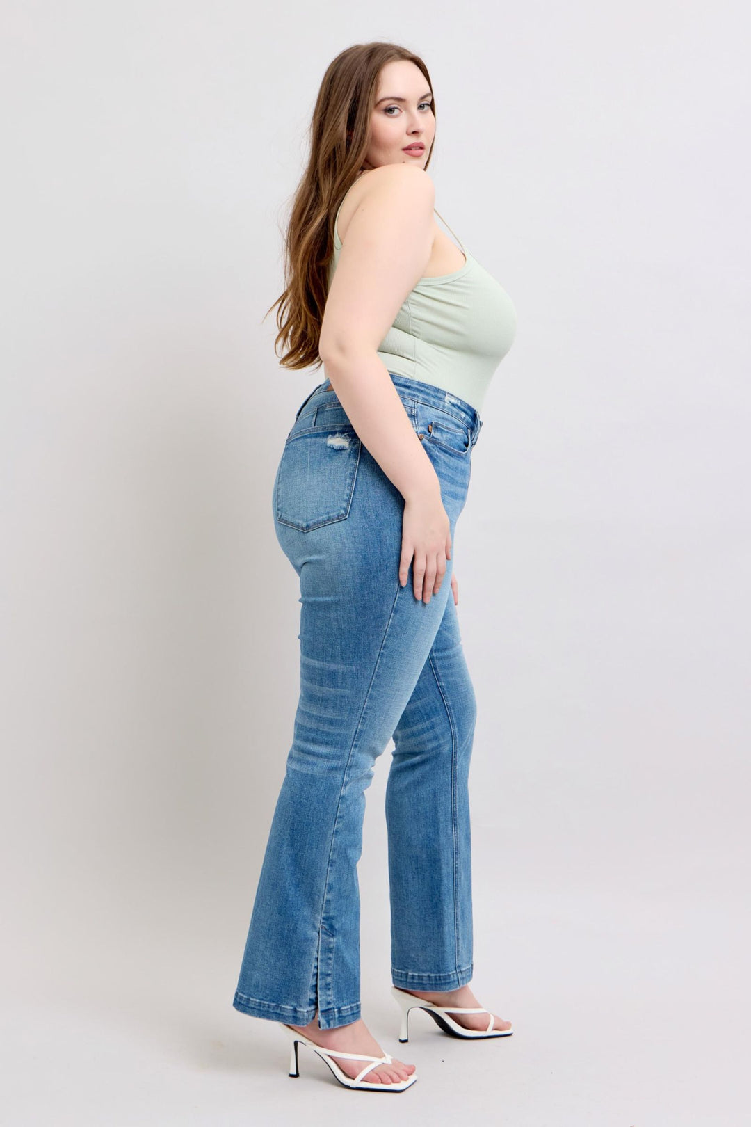 Denim - Judy Blue HW Tummy Control Vintage Wash Side Slit Slim Boot Jeans - - Cultured Cloths Apparel