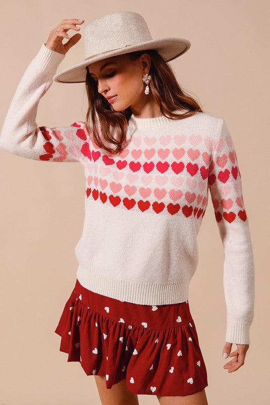 Women's Sweaters - Multi Colored Heart Strip Sweater Top - - Cultured Cloths Apparel