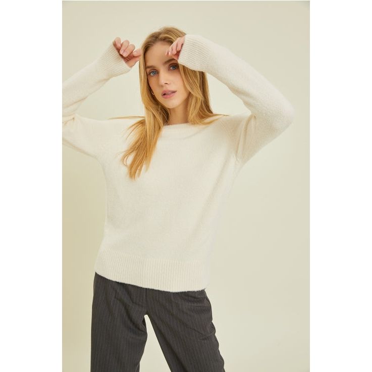 Women's Sweaters - Raglan Ribbed Crew Neck Sweater - Vanilla - Cultured Cloths Apparel