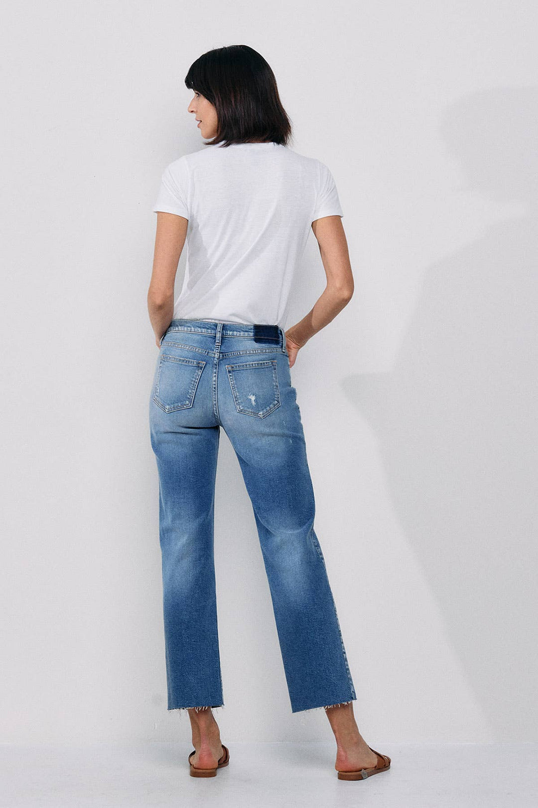 Denim - SNEAKPEEK MID RISE STRAIGHT JEANS WITH KNEE RIPS -  - Cultured Cloths Apparel