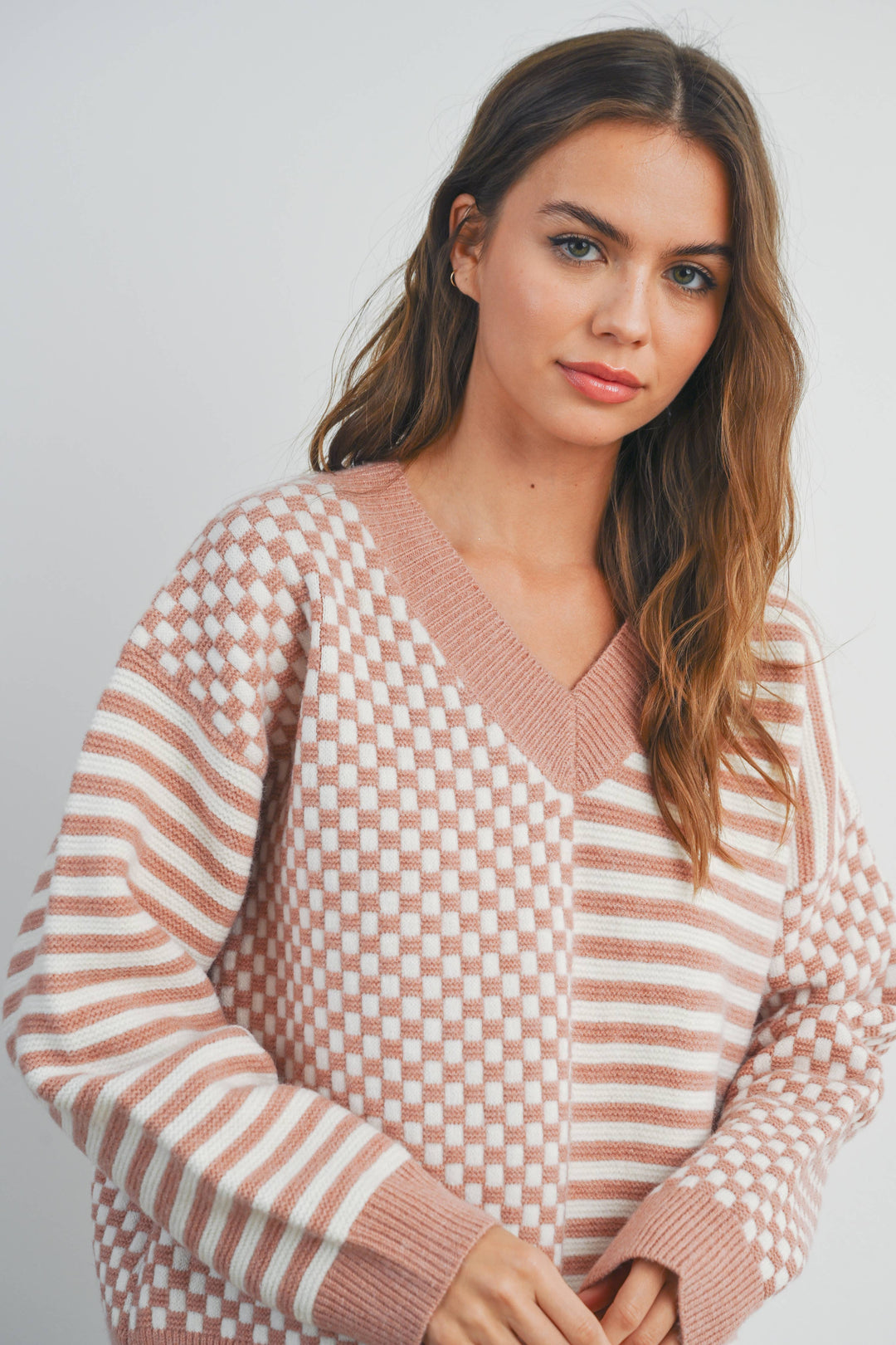 Women's Sweaters - FRENCHY CHECKER PATTERN DROP SHOULDER SWEATER - - Cultured Cloths Apparel