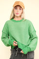 Women's Sweaters - VERY J Exposed Seam Cropped Striped Slit Sweater - Green - Cultured Cloths Apparel