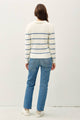 Women's Sweaters - COLLARED FUZZY STRIPED V NECK SWEATER -  - Cultured Cloths Apparel