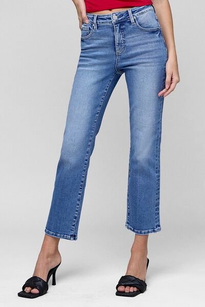 Denim - RISEN Full Size Tummy Control High Rise Crop Straight Jeans - - Cultured Cloths Apparel