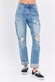 Denim - Judy Blue Full Size Distressed Straight Jeans with Patch Pockets - Medium - Cultured Cloths Apparel