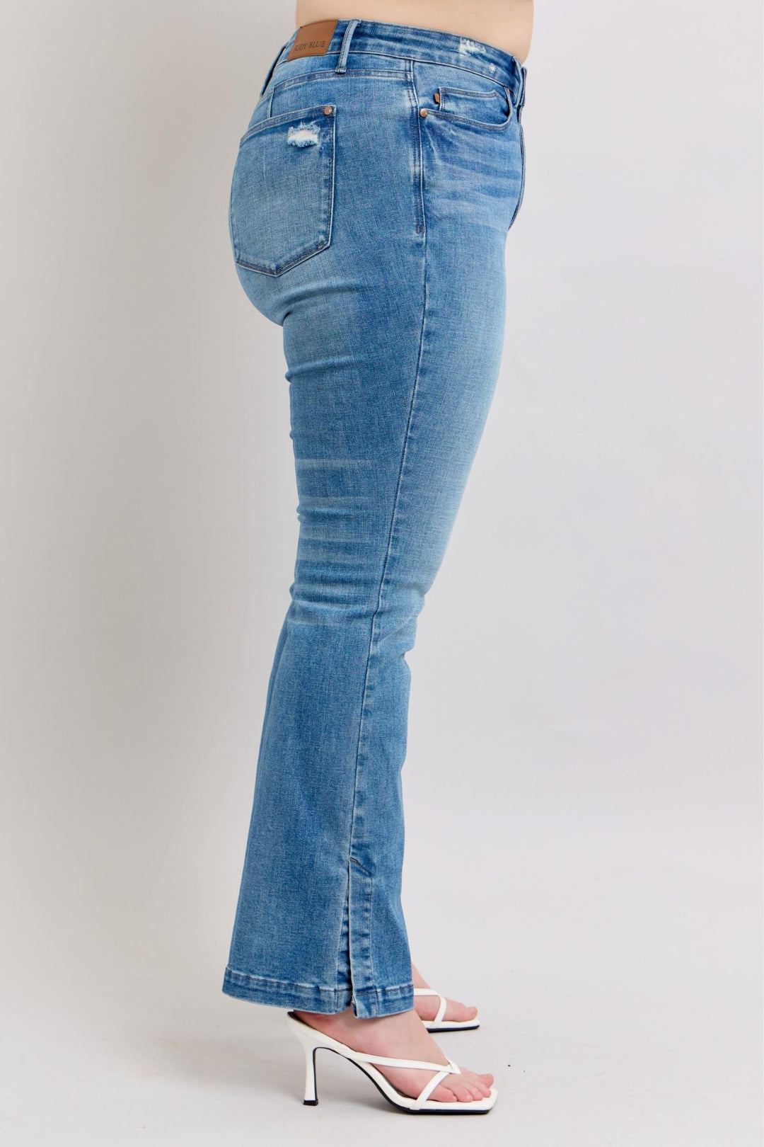 Denim - Judy Blue HW Tummy Control Vintage Wash Side Slit Slim Boot Jeans - - Cultured Cloths Apparel