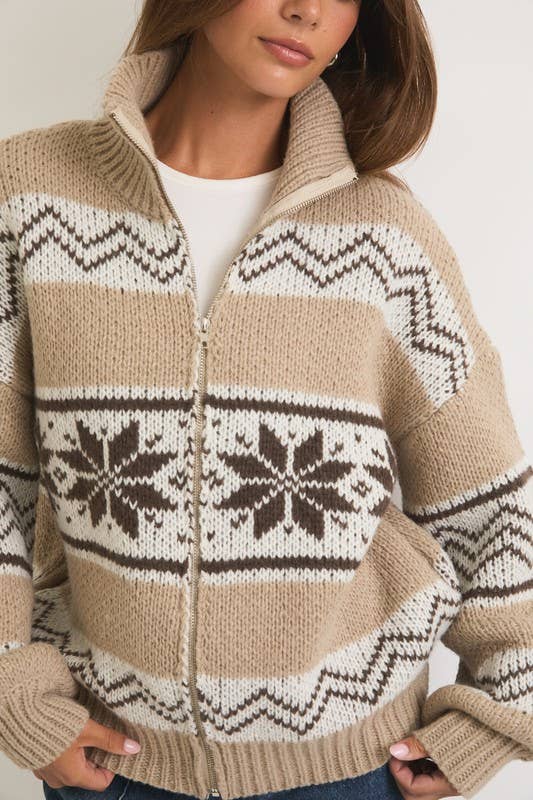 Outerwear - Long Sleeve Collared Fair Isle Sweater Jacket -  - Cultured Cloths Apparel