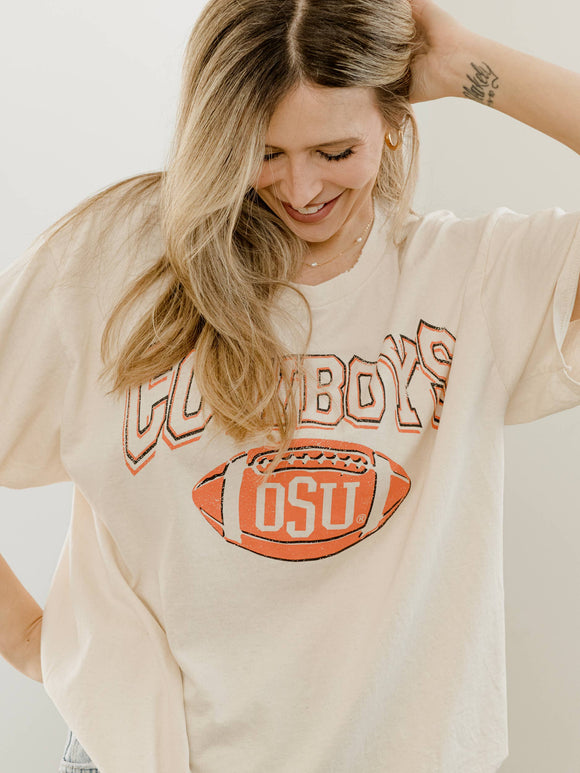 Graphic T-Shirts - OSU Cowboys Wonka Football Off White Thrifted Tee -  - Cultured Cloths Apparel