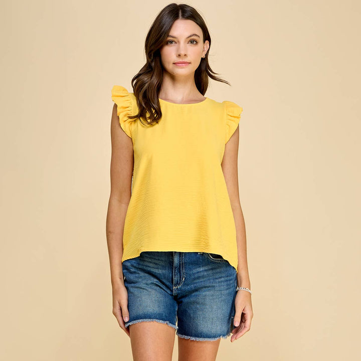 Women's Sleeveless - Solid Top with Ruffled Detailed Sleeves -  - Cultured Cloths Apparel