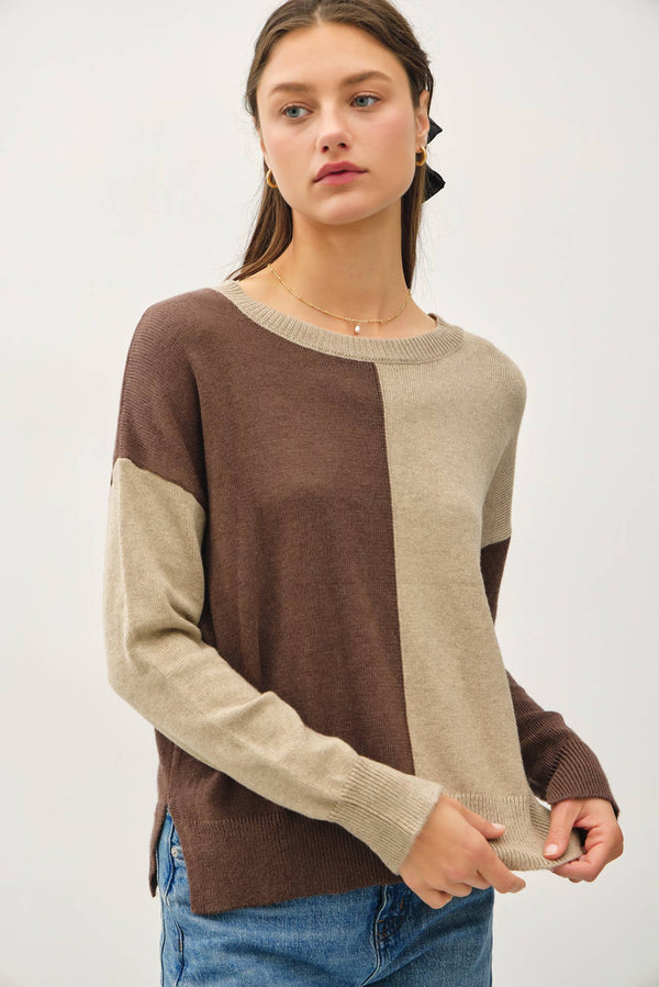 Women's Sweaters - COLOR BLOCKED BASIC ROUND NECK SWEATER -  - Cultured Cloths Apparel