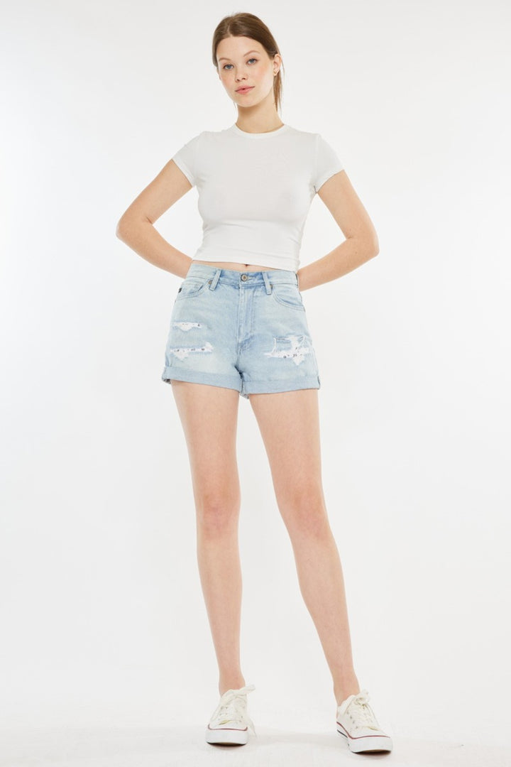 Women's Shorts - Kancan High Rise Repaired Mom Denim Shorts - Light - Cultured Cloths Apparel