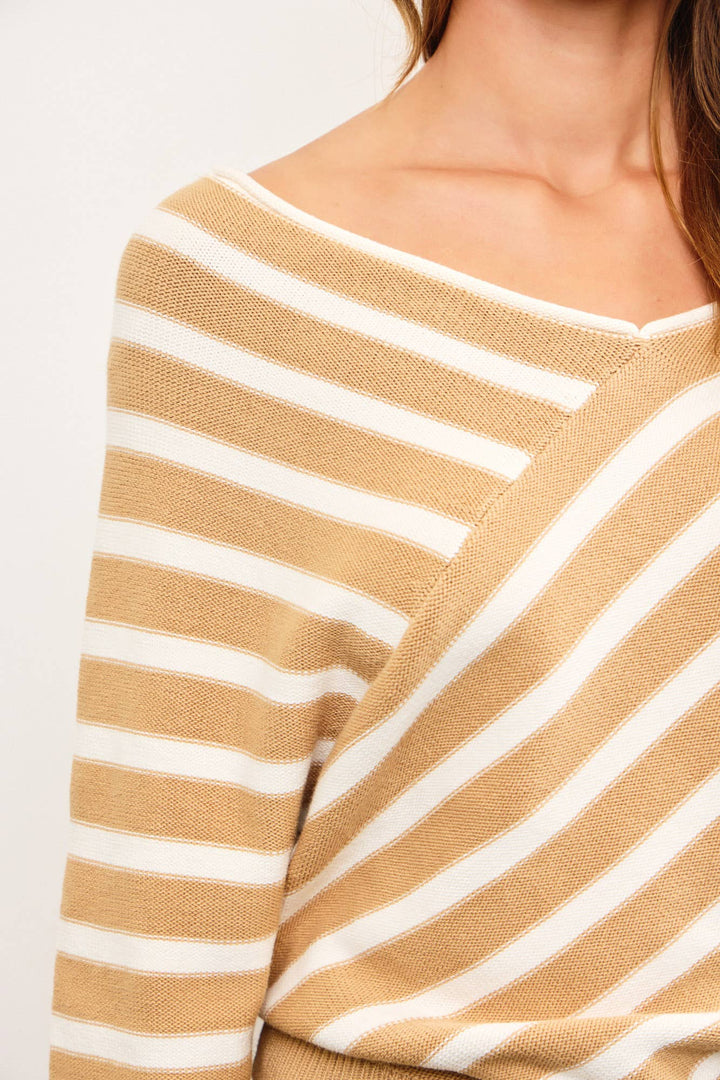 Women's Sweaters - CROSS STRIPE V NECK SWEATER TOP - - Cultured Cloths Apparel