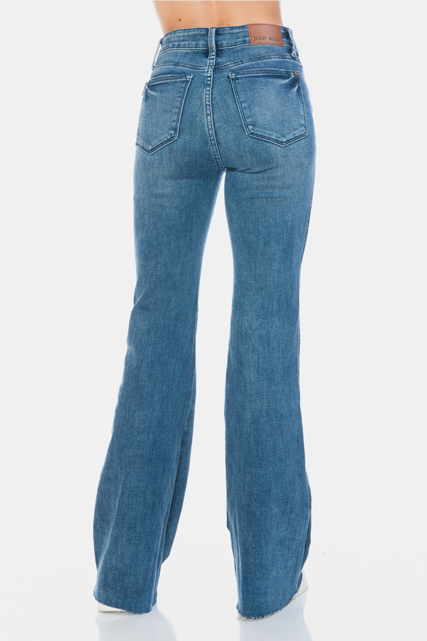 Denim - Judy Blue Full Size Tummy Control Cut Hem Flare Jeans -  - Cultured Cloths Apparel