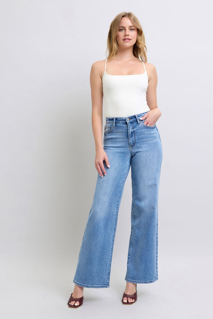 Denim - Judy Blue Full Size Wide Leg Jeans with Pockets - - Cultured Cloths Apparel