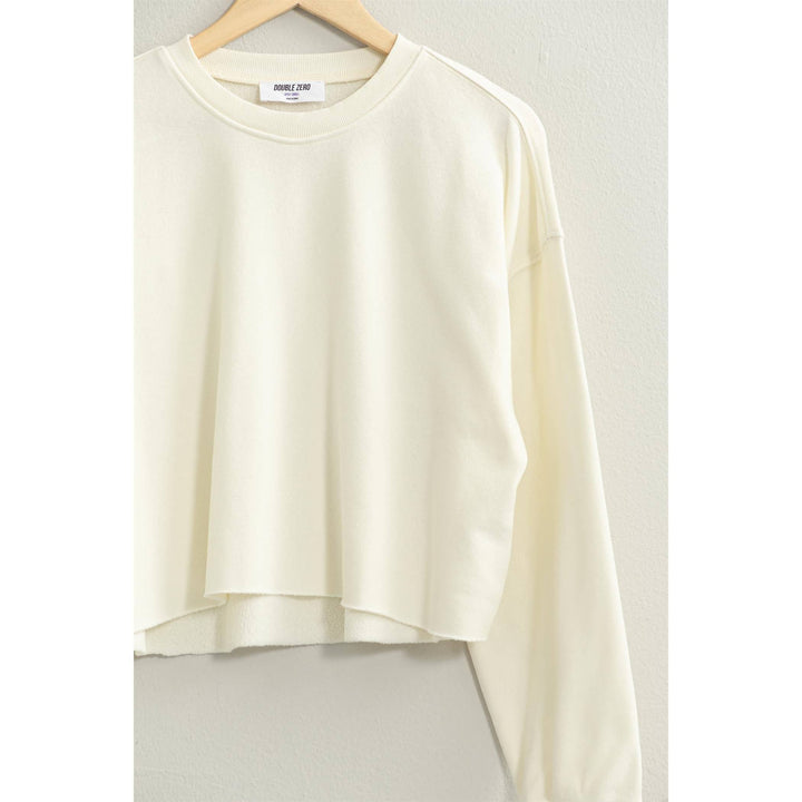 Women's Long Sleeve - CROPPED CREWNECK SWEATSHIRT WITH RAW HEM - CREAM - Cultured Cloths Apparel