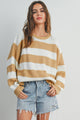 Women's Sweaters - STRIPED ROUND NECK LONG SLEEVE SWEATER -  - Cultured Cloths Apparel