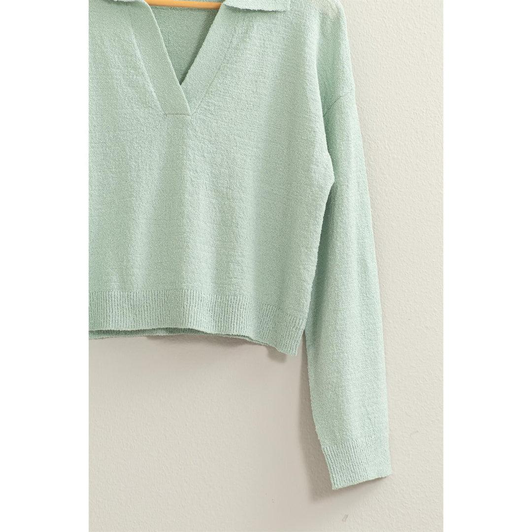 Women's Sweaters - Collared Drop Shoulder Sweater Top -  - Cultured Cloths Apparel