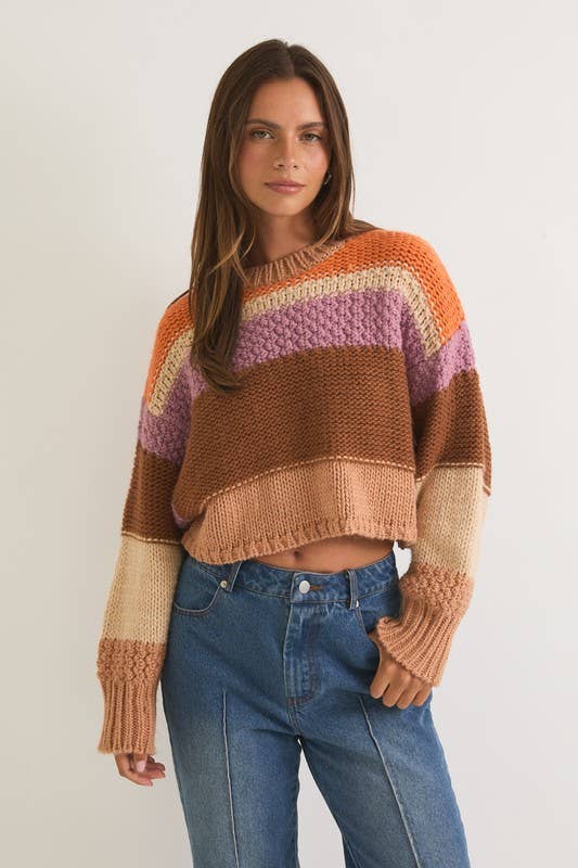 Women's Sweaters - Round Neck Crop Sweater Top -  - Cultured Cloths Apparel