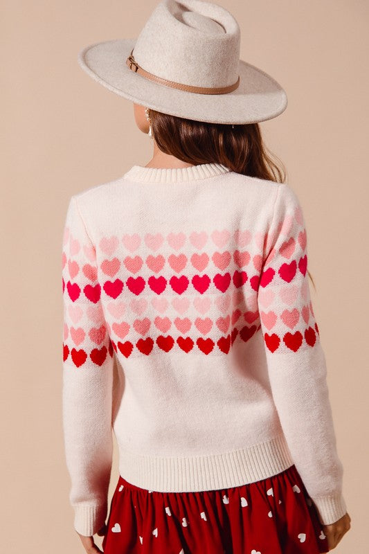 Women's Sweaters - Multi Colored Heart Strip Sweater Top - - Cultured Cloths Apparel