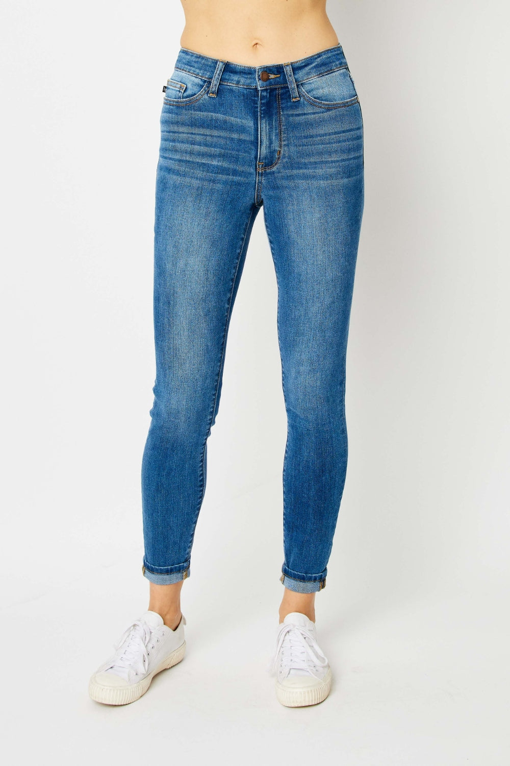 Denim - Judy Blue Full Size Cuffed Hem Skinny Jeans (Copy) - - Cultured Cloths Apparel