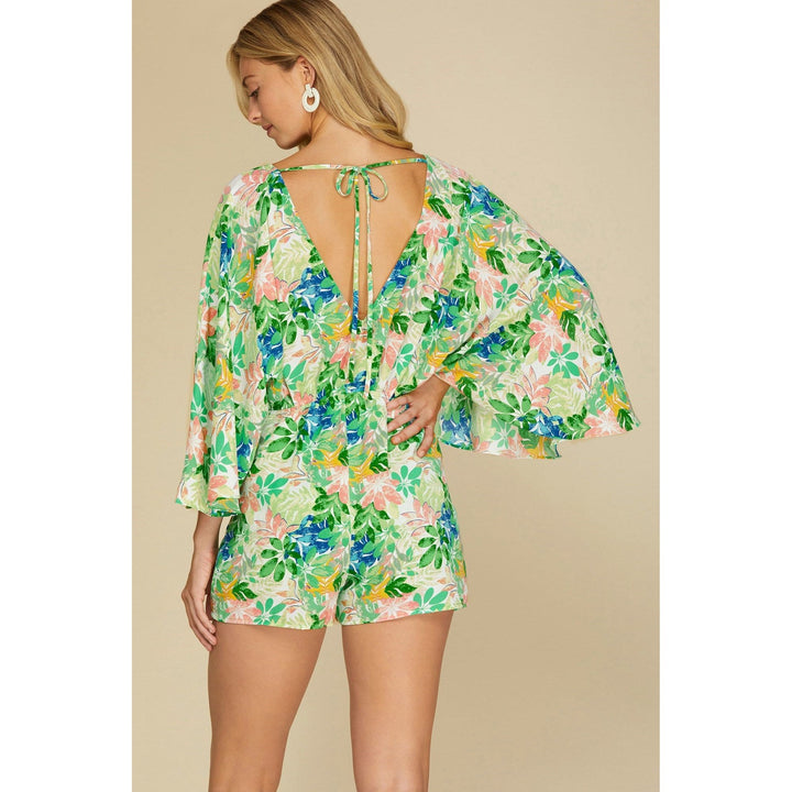 Women's Rompers - Kimono Sleeve Floral Woven Romper -  - Cultured Cloths Apparel