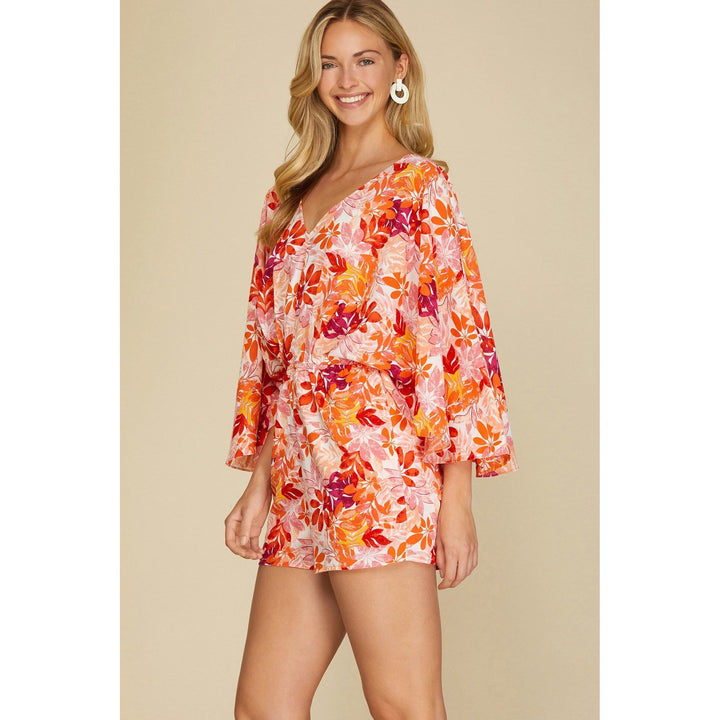 Women's Rompers - Kimono Sleeve Floral Woven Romper -  - Cultured Cloths Apparel