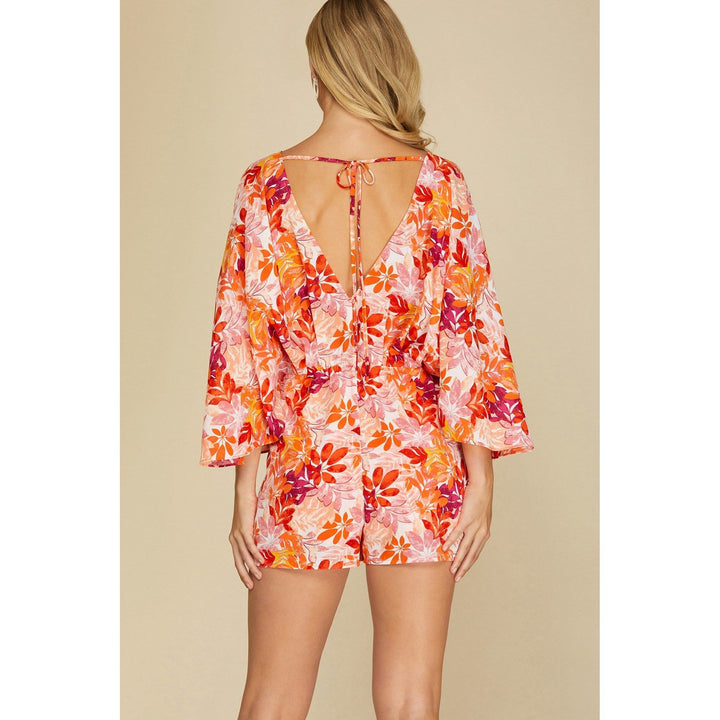 Women's Rompers - Kimono Sleeve Floral Woven Romper -  - Cultured Cloths Apparel