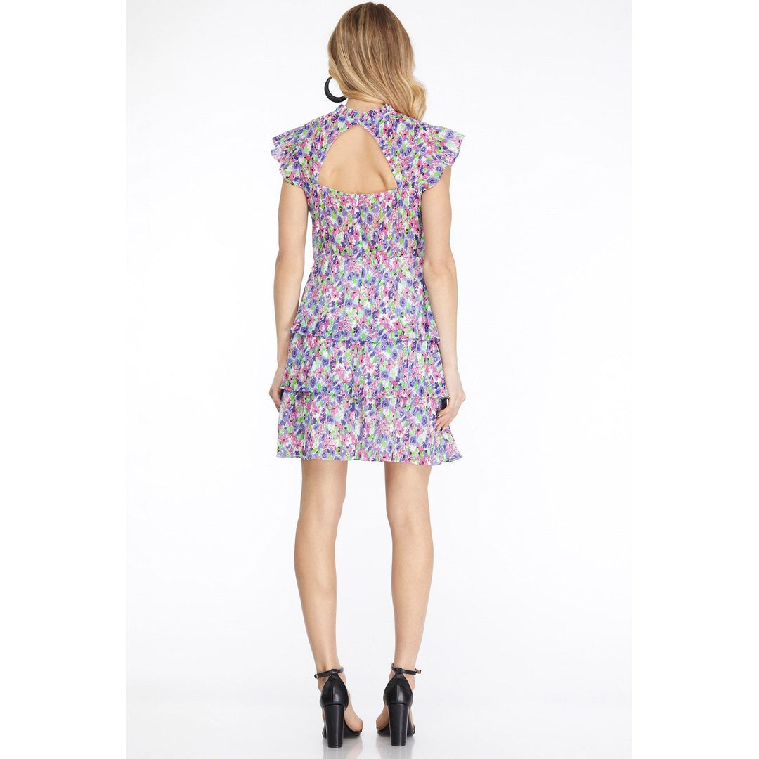 Women's Dresses - Cap Sleeve Tiered Floral Print Plisse Dress -  - Cultured Cloths Apparel