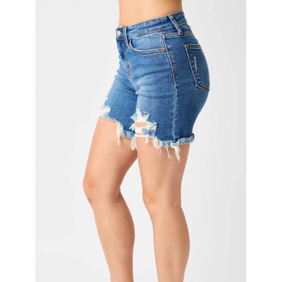 Women's Shorts - Judy Blue Mid Rise Destroy Fray Hem Shorts -  - Cultured Cloths Apparel