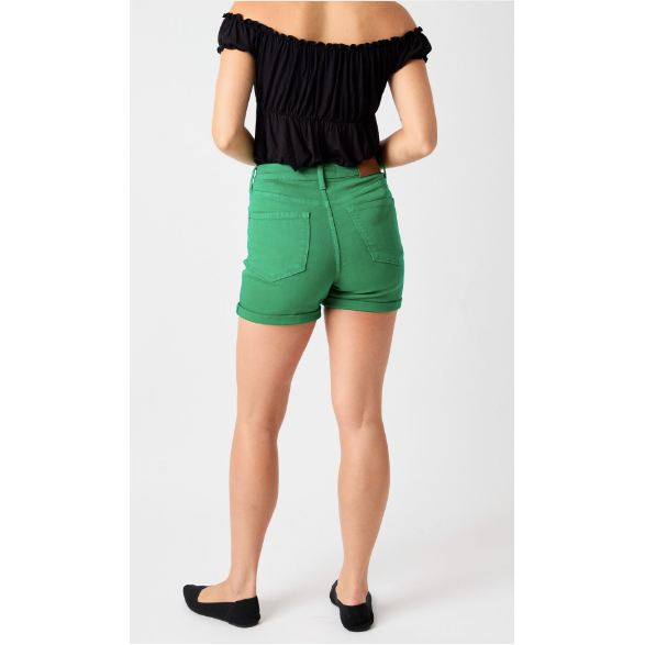 Women's Shorts - Judy Blue Kelly Green High Waist Tummy Control Shorts -  - Cultured Cloths Apparel