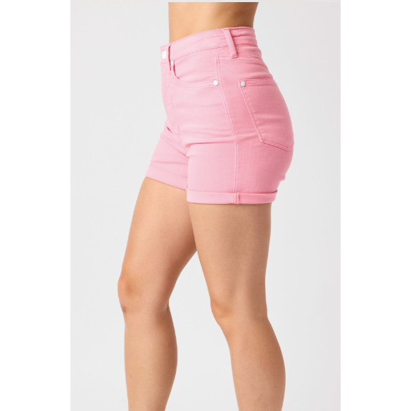 Women's Shorts - Judy Blue High Waist Tummy Control Pink Shorts -  - Cultured Cloths Apparel