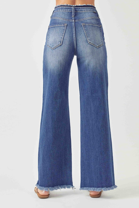 Denim - RISEN High Waist Raw Hem Wide Leg Jeans -  - Cultured Cloths Apparel