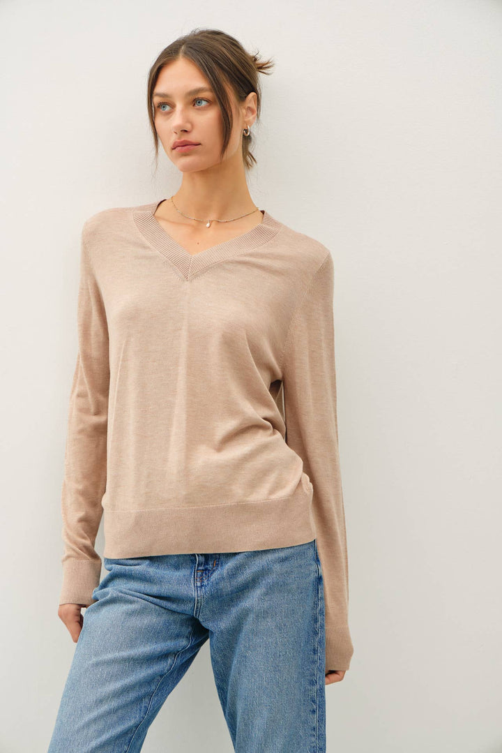 Women's Sweaters - CASHEMERE BLEND V-NECK SWEATER - - Cultured Cloths Apparel