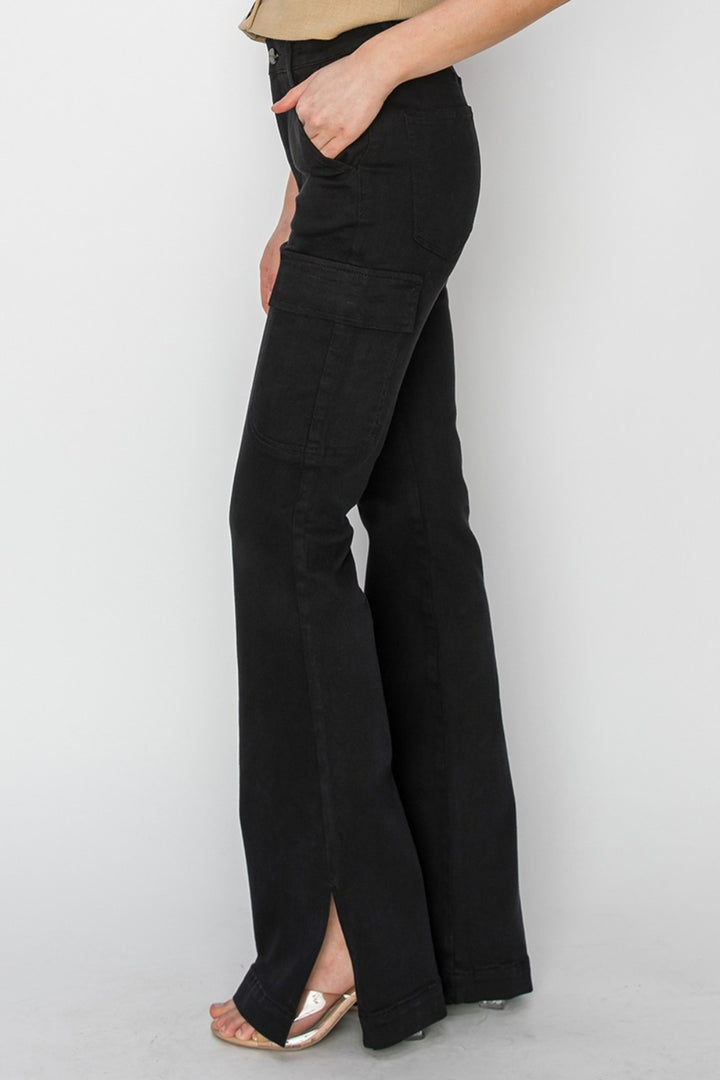 Denim - 5649 RISEN Full Size High Rise Side Slit Cargo Bootcut Jeans - - Cultured Cloths Apparel