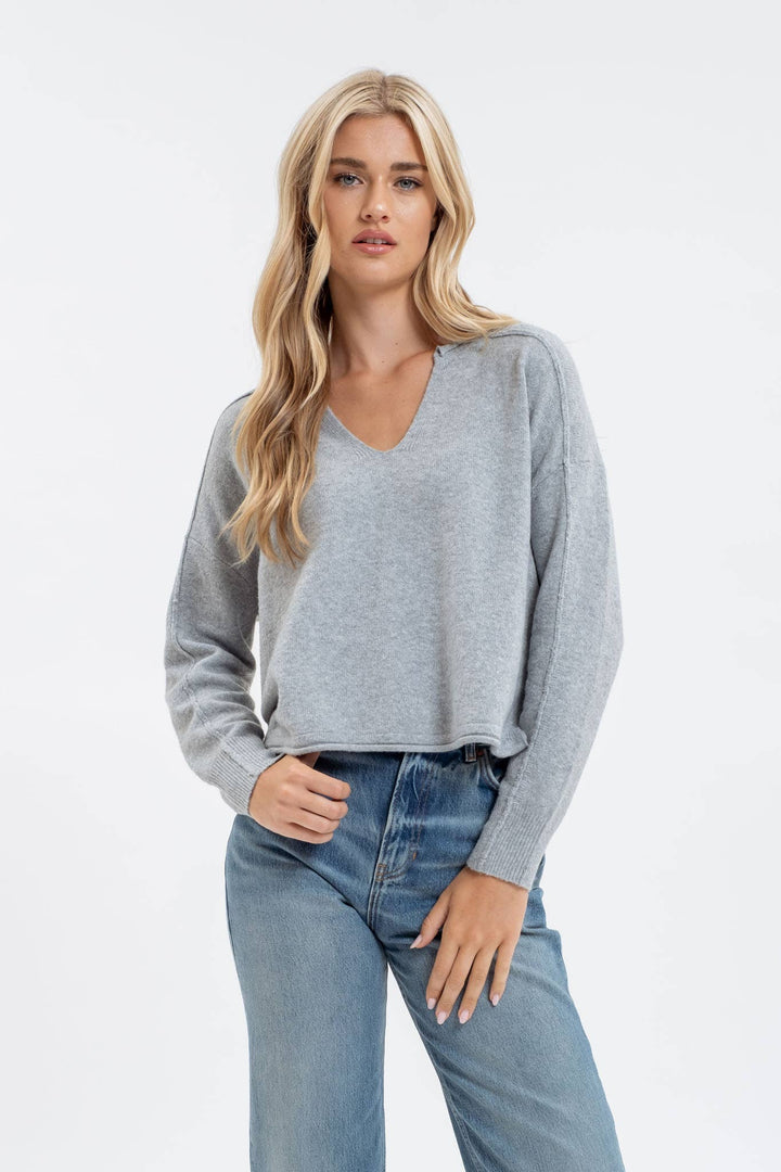 Women's Long Sleeve - EXPOSED SEAM SPLIT NECK KNIT SWEATER -  - Cultured Cloths Apparel