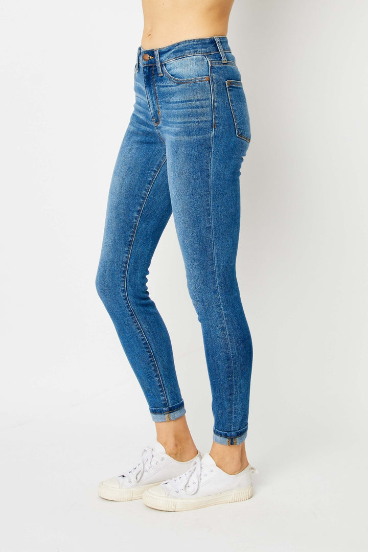 Denim - Judy Blue Full Size Cuffed Hem Skinny Jeans (Copy) - - Cultured Cloths Apparel