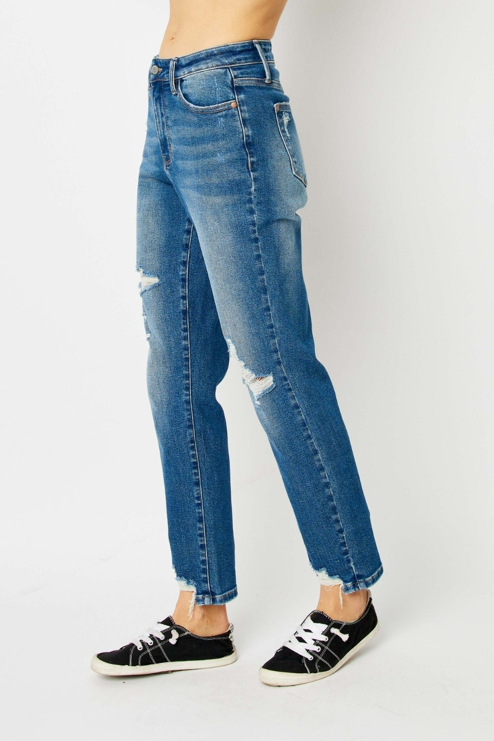 Denim - Judy Blue Full Size Distressed Slim Jeans -  - Cultured Cloths Apparel