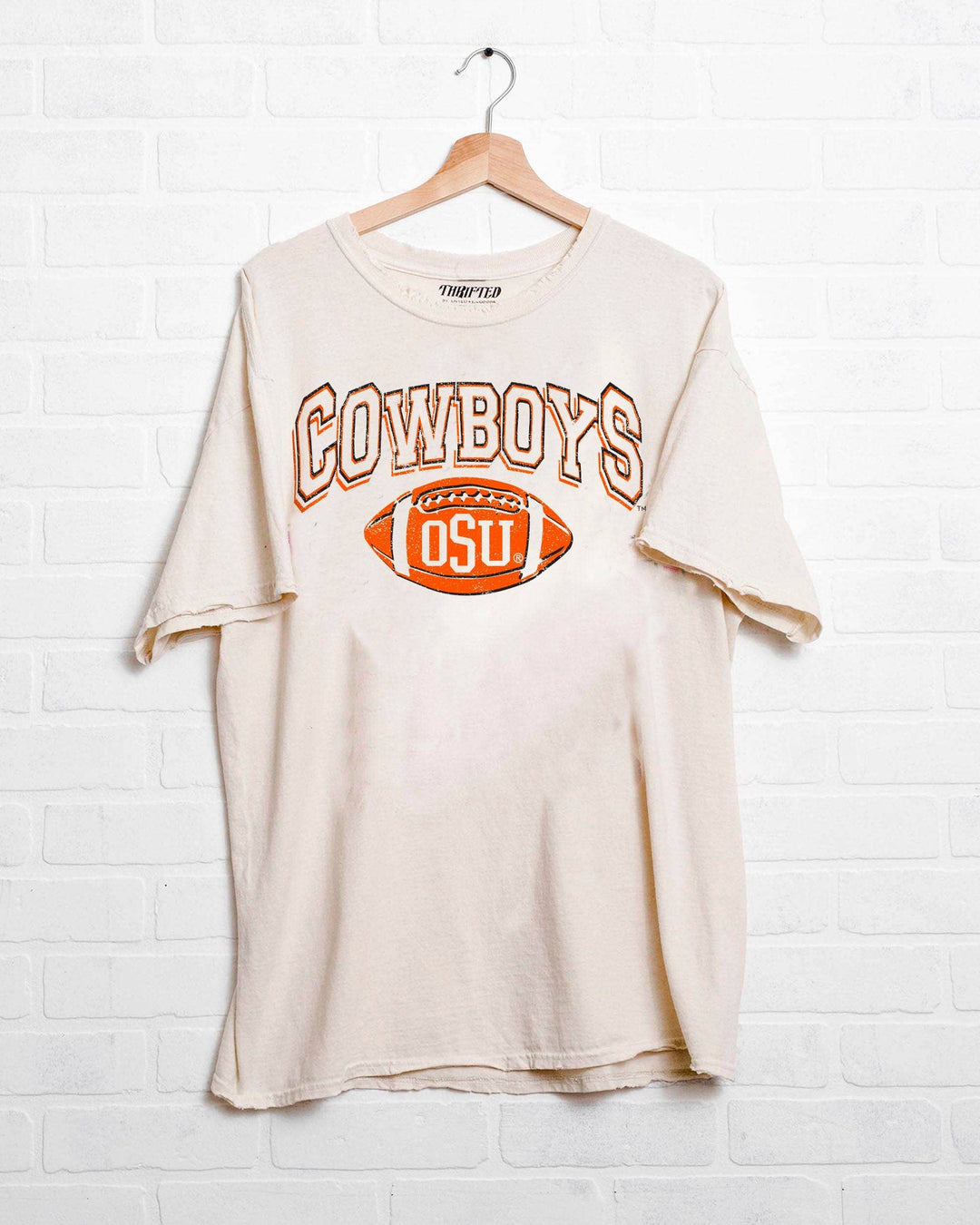 Graphic T-Shirts - OSU Cowboys Wonka Football Off White Thrifted Tee - Small - Cultured Cloths Apparel