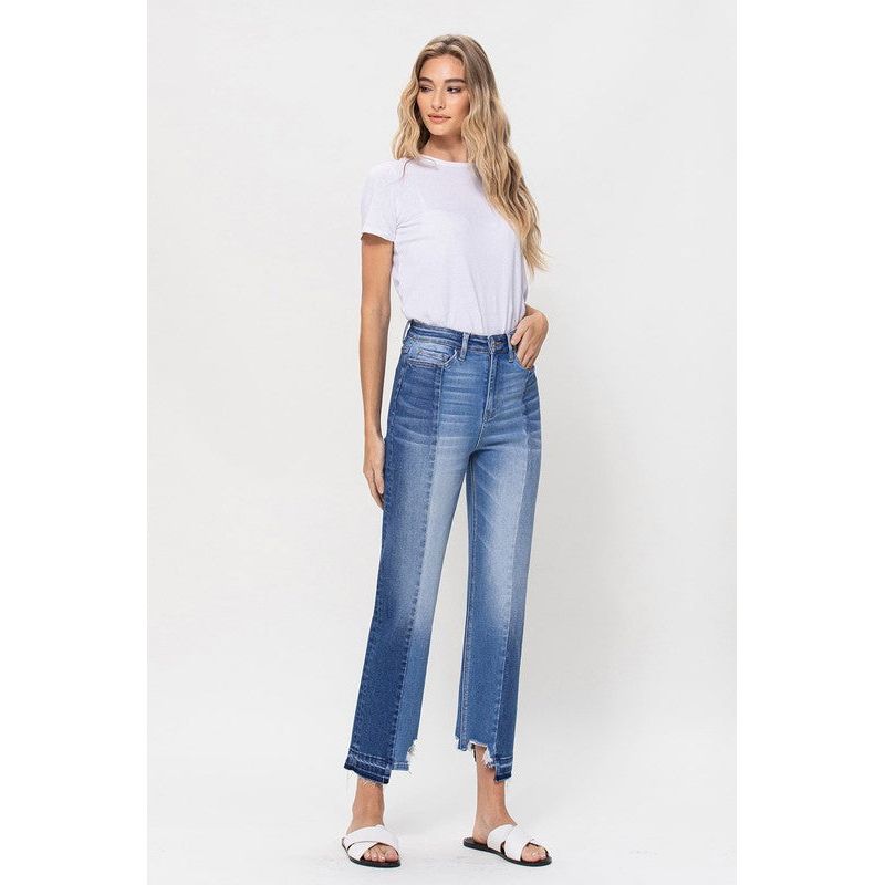 Denim - SUPER HIGH RISE CROP STRAIGHT W CONTRAST AND UNEVE -  - Cultured Cloths Apparel