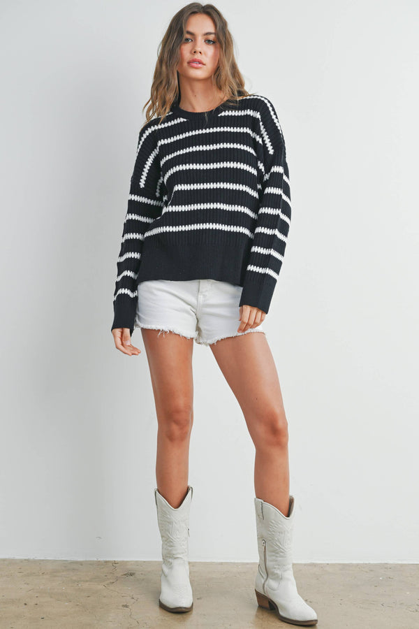 Women's Sweaters - BOAT NECK STRIPED KNIT SWEATER -  - Cultured Cloths Apparel