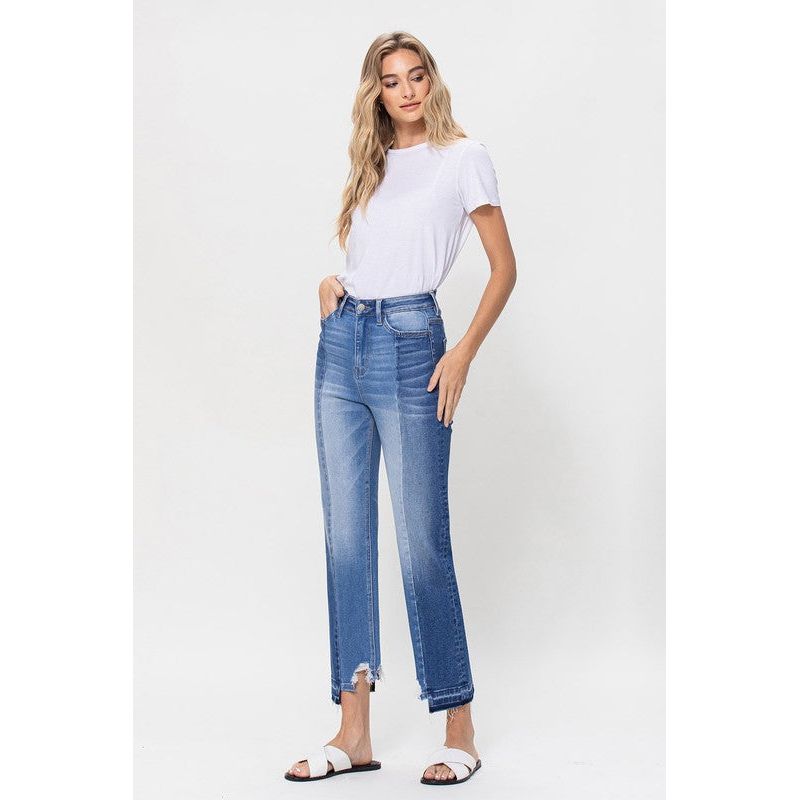 Denim - SUPER HIGH RISE CROP STRAIGHT W CONTRAST AND UNEVE -  - Cultured Cloths Apparel