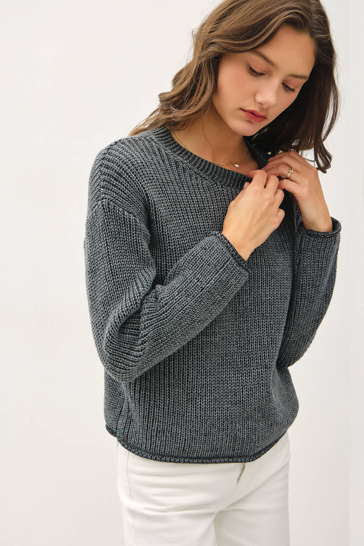 Women's Sweaters - CHUNKY ACID WASH KNIT SWEATER - Charcoal - Cultured Cloths Apparel