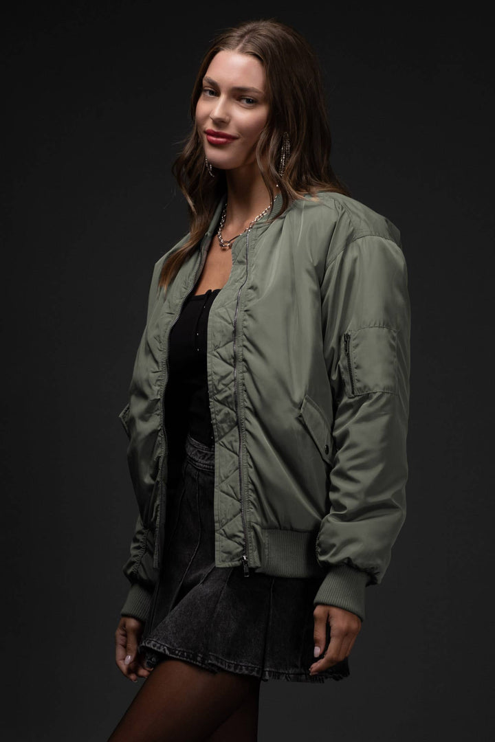 Outerwear - RUCHED ZIP UP BOMBER JACKET - - Cultured Cloths Apparel