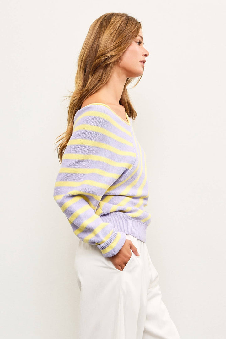 Women's Sweaters - CROSS STRIPE V NECK SWEATER TOP - - Cultured Cloths Apparel