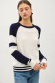 Women's Sweaters - BASEBALL STYLE SWEATER WITH STRIPED ACCENTS -  - Cultured Cloths Apparel