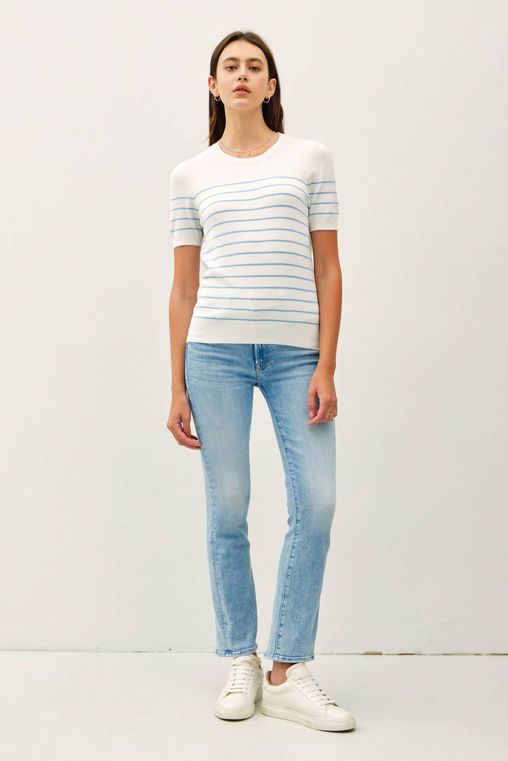 Women's Short Sleeve - STRIPED SWEATER TOP - - Cultured Cloths Apparel