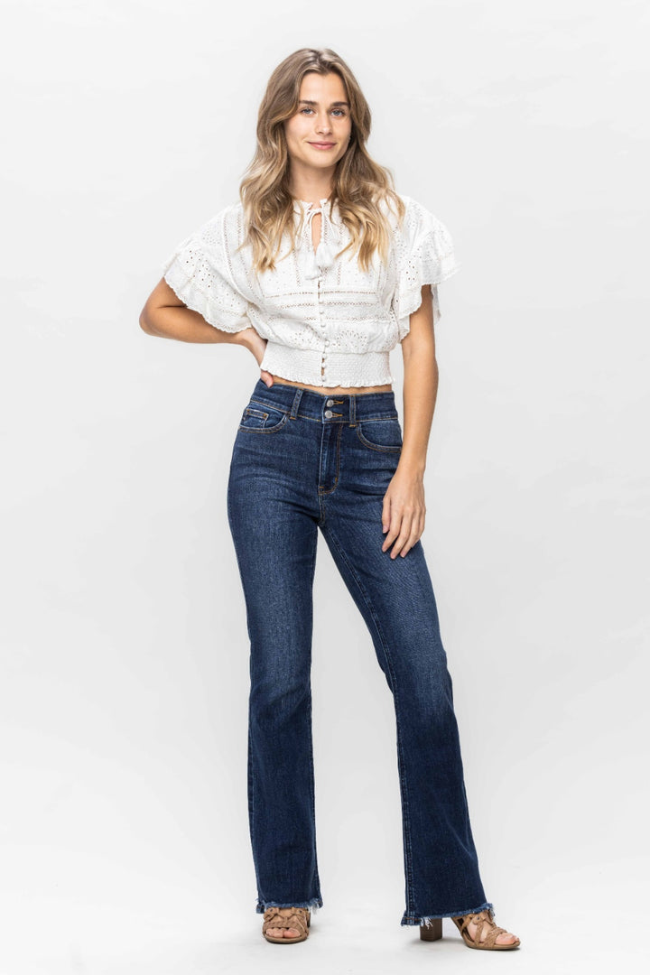 Denim - Judy Blue Full Size Frayed Hem Bootcut Jeans -  - Cultured Cloths Apparel