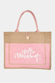 Handbags - Fame Hello Weekend Burlap Tote Bag - Pink - Cultured Cloths Apparel